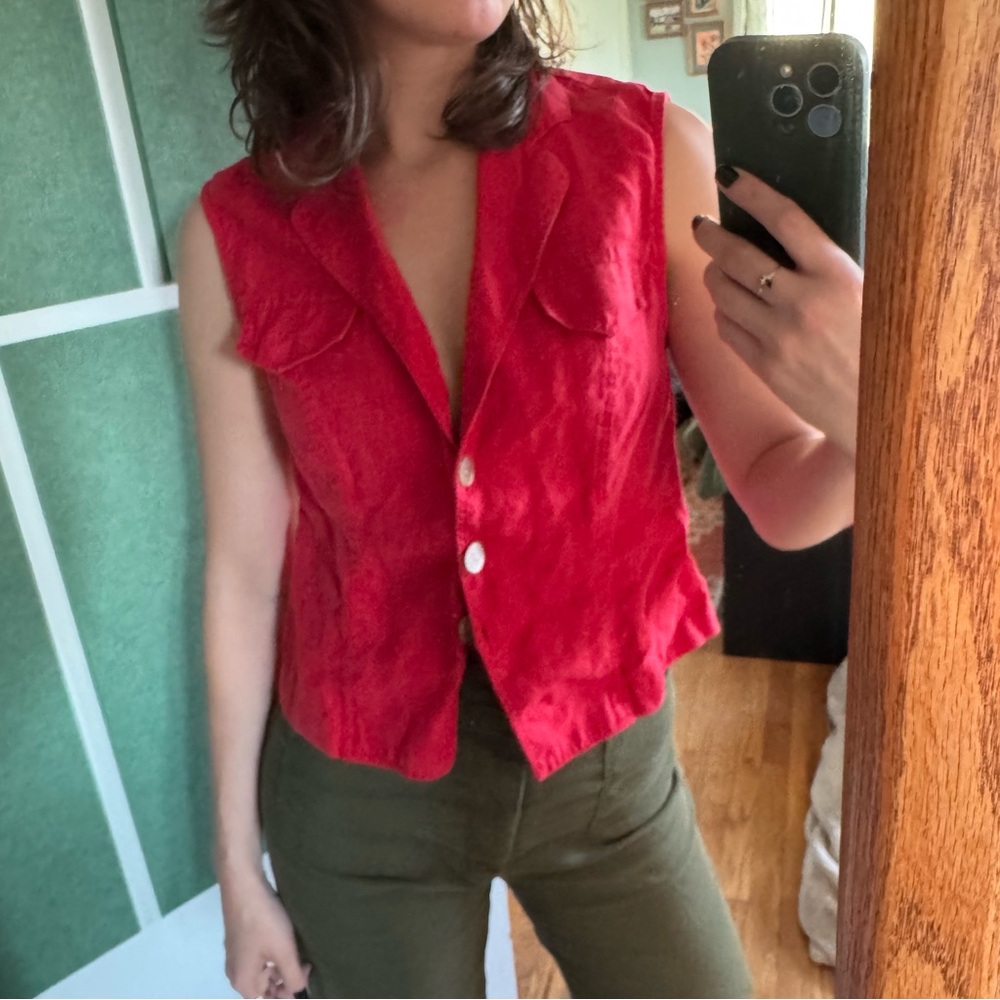 Carol Anderson Collection Petite Linen Top Sleeveless Small Petite Red Vintage